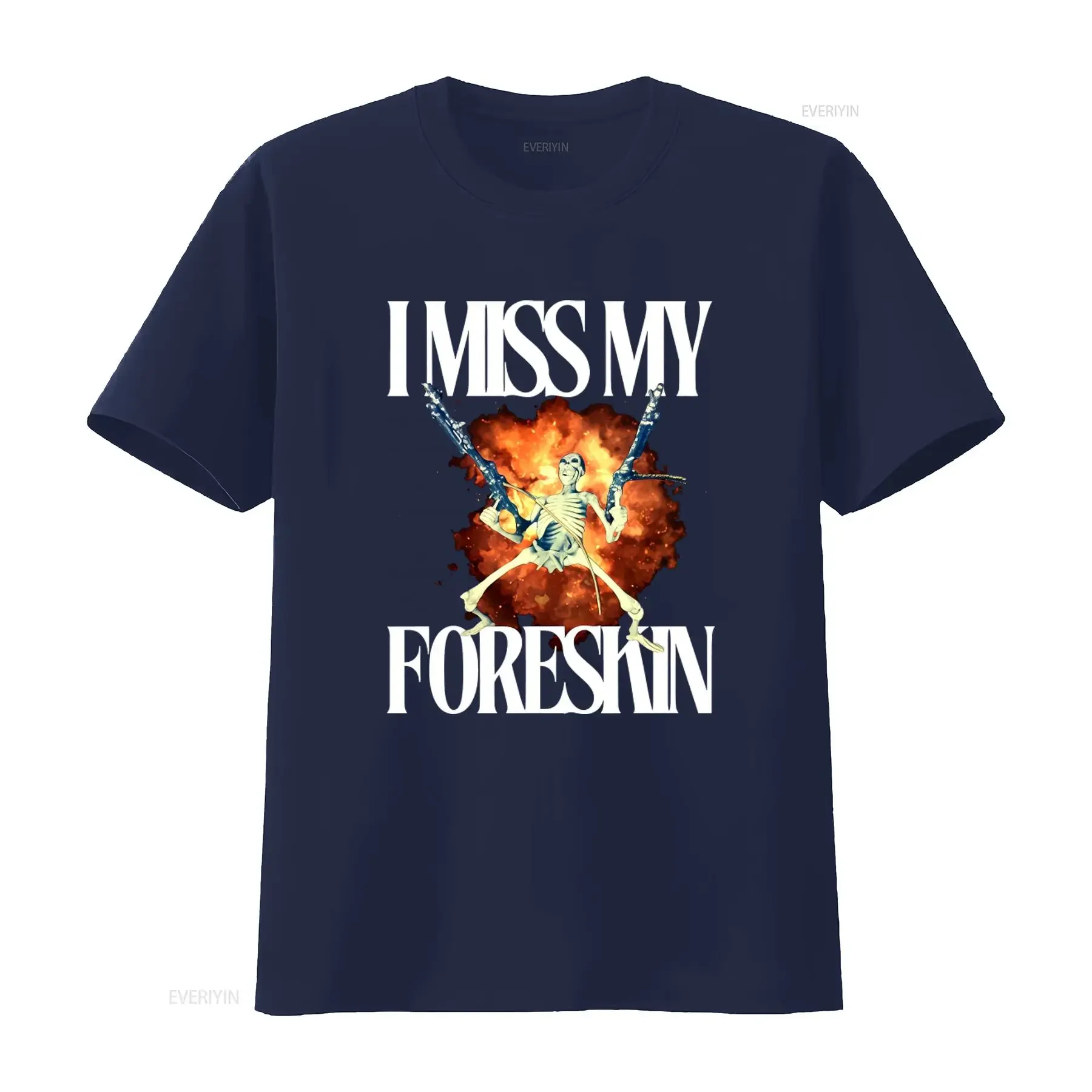 I Miss My Foreskin T Shirt Skeleton with Guns Explosion Design Weird Oddly Specific Funny Offensive Gag Meme Sarcastic Y2K view 3