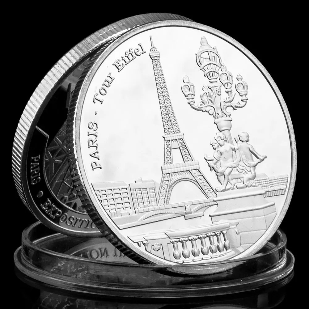 1 Piece Paris-Tour Eiffel Collectible Silvery Plated Souvenir Coin Famous Building Collection Art Commemorative Coin