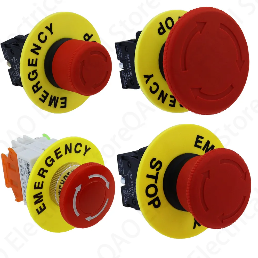 22mm red mushroom head emergency stop button switch XB2 LAY37 NO/NC alarm button switch