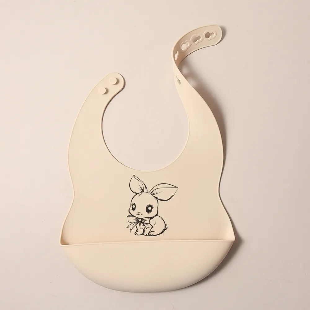 Beige cartoon bunny easter day Silicone Baby Bib ,smile bunny cute Drool Bibs for Toddlers,Feeding Bib Easy to Clean