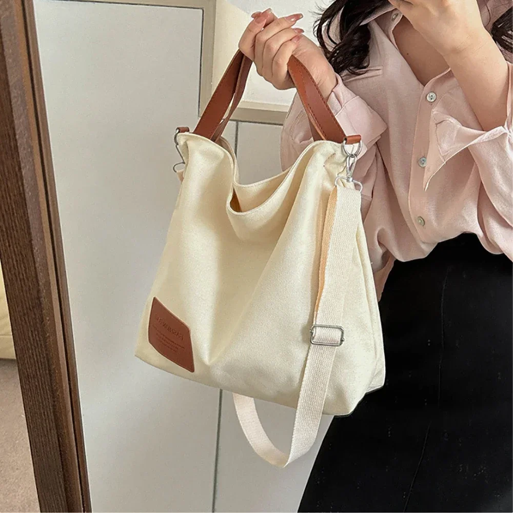 Women's Canvas Shoulder Bags Eco Reusable Foldable Shopper Fashion Print Large Capacity Handbags Casual Cute Bag for Student