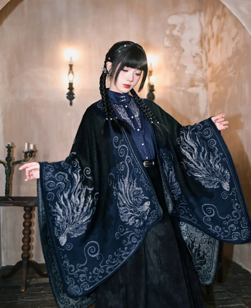 

New Guofeng Jacquard Design Sense Shawl Cloak Retro Slimming Keep Warm Outerwear Women