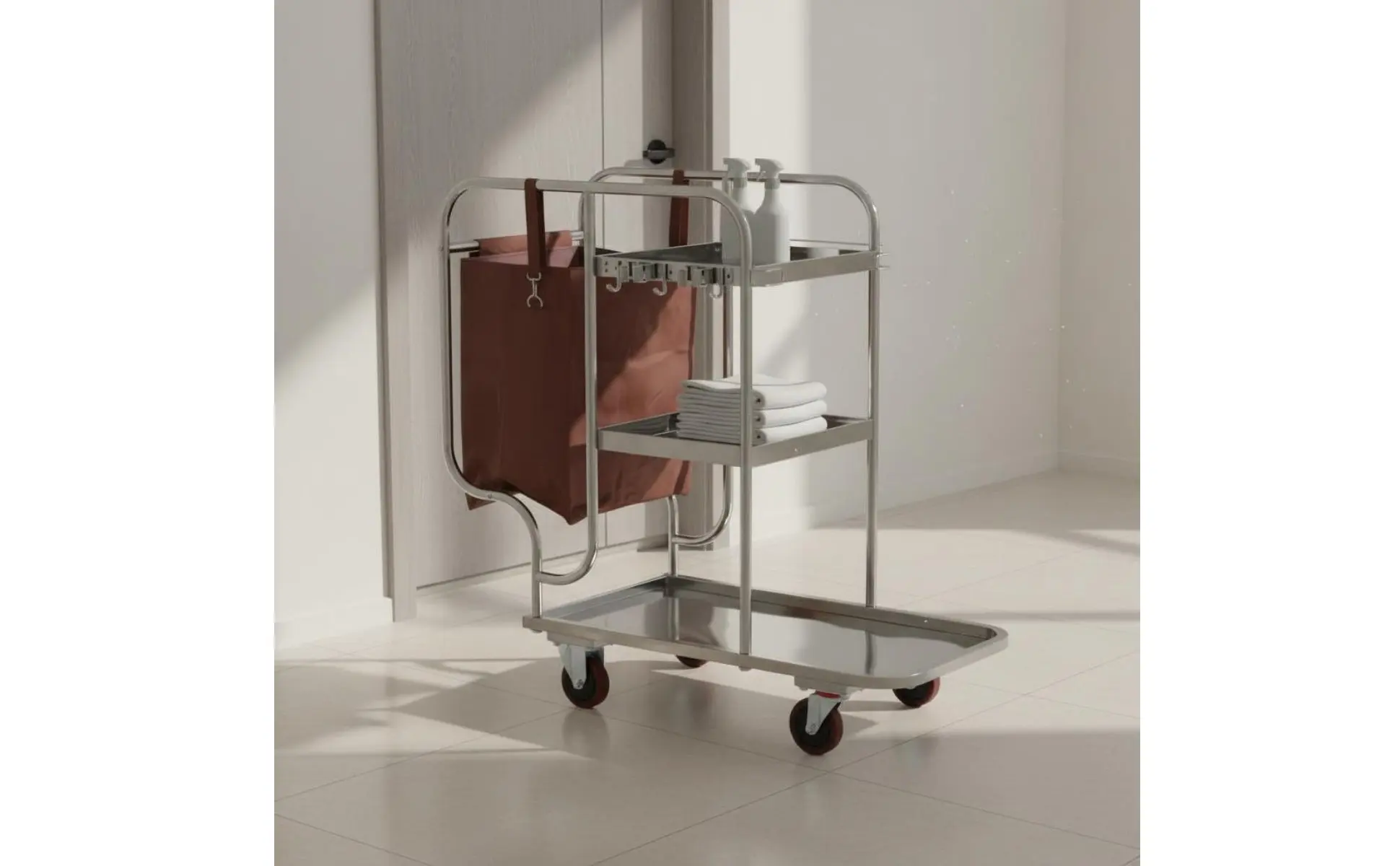 Stainless Steel Janitorial Cart Sturdy Duty Multi-Shelf Cleaning Trolley Business Cleaning Pushcart Large Capacity for Hospital