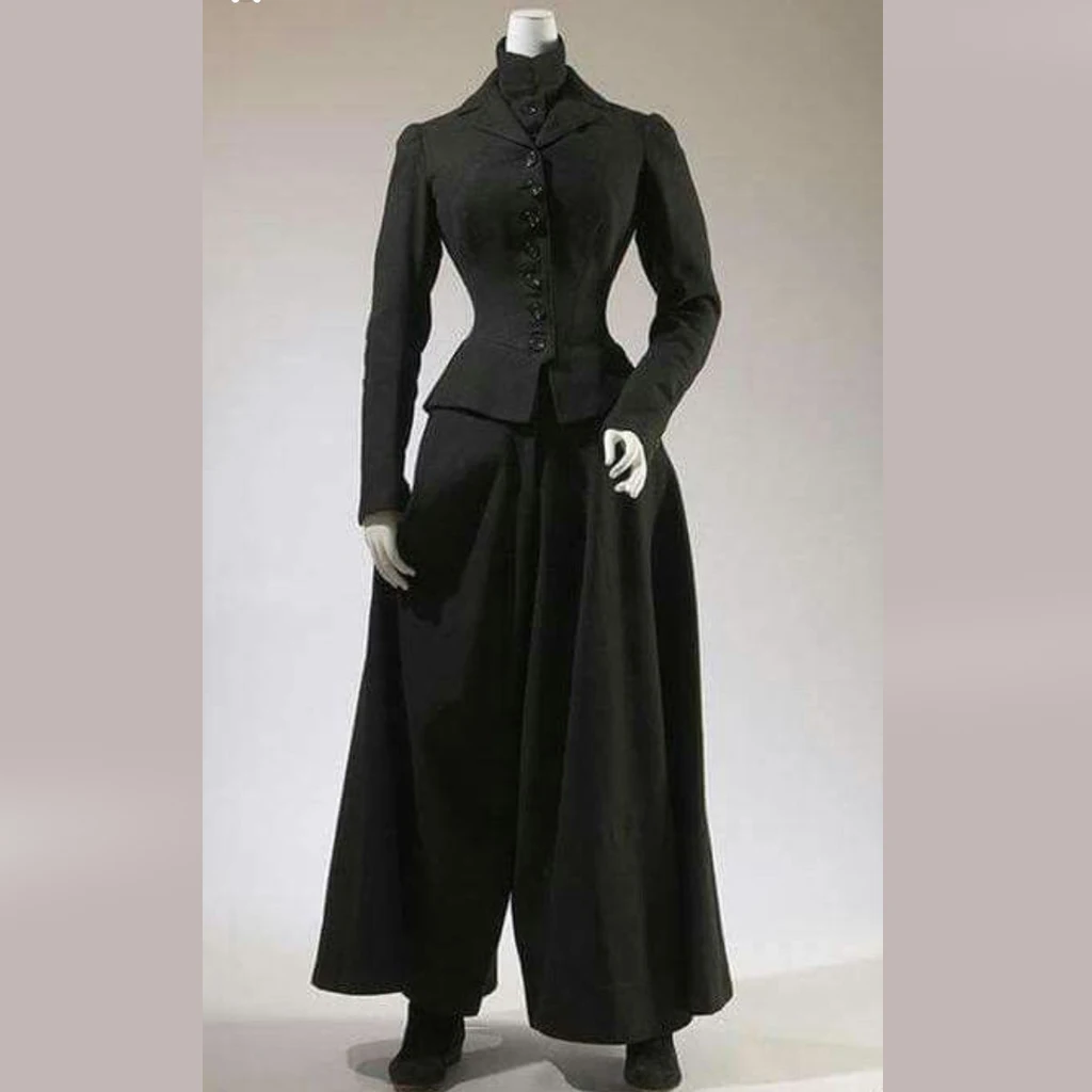 

Victorian Edwardian Period Women's Black Sportswear Outfits Women Victorian Riding Habit Uniform Full Set Custom Made