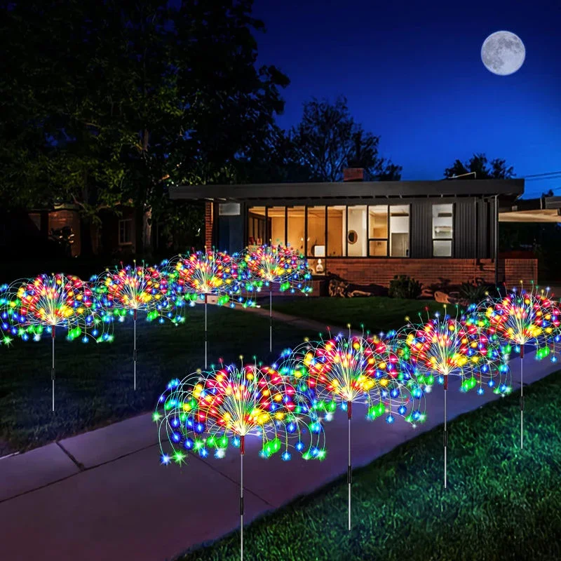 LED Solar Power Firework Lights, impermeável Fairy Lights, Outdoor Dandelion Lawn Lamp, Decoração do pátio, Decoração do jardim