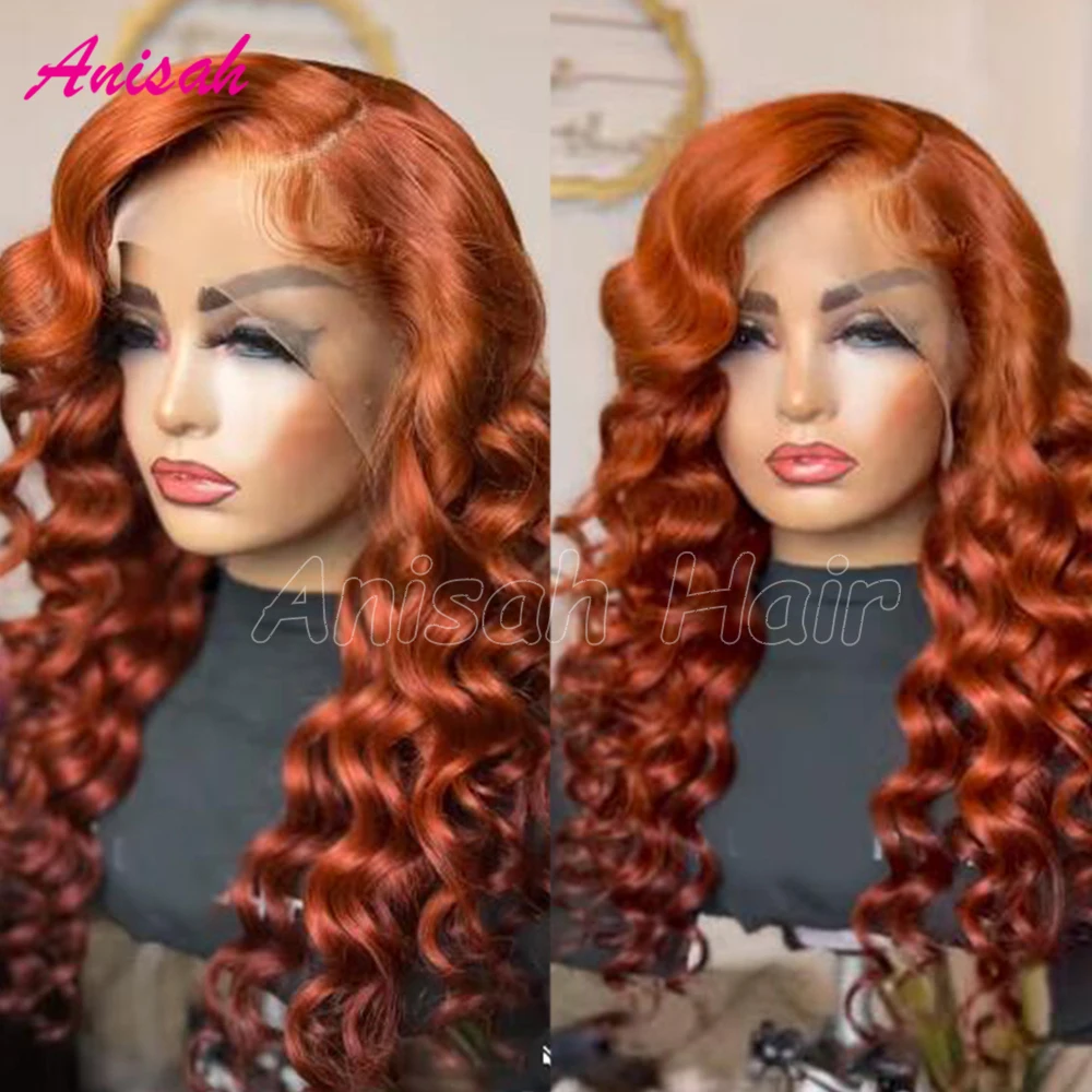 Peluca Frontal de encaje naranja jengibre sin pegamento, cabello humano transparente 13x4, pelucas de cabello humano brasileño para mujeres