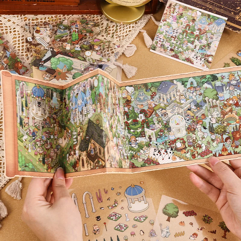 بطاقة عاشق 16 قطعة [سلسلة أليس فانتسي] ملصقات المناظر الطبيعية ماجيك وورلد التمرير نمط لطيف الحيوان سجل القصاصات مجلة القرطاسية