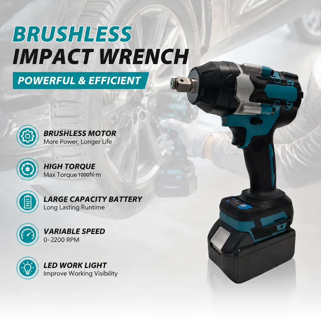 Image of Passend für Makita 18V Lithium-Ionen-Akku 1/2 Zoll bürstenloser Schlagschrauber DTW700 kabelloser Elektroschrauber für Autoreparatur-Elektrowerkzeug.