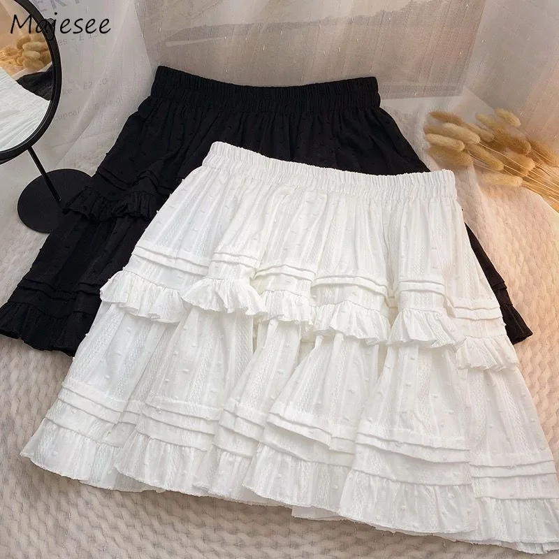 Cake Skirts Women Solid Elastic Waist Korean Fashion A-line Chic Sweet Lovely Girls Summer Ins All-match Safety Harajuku Popular