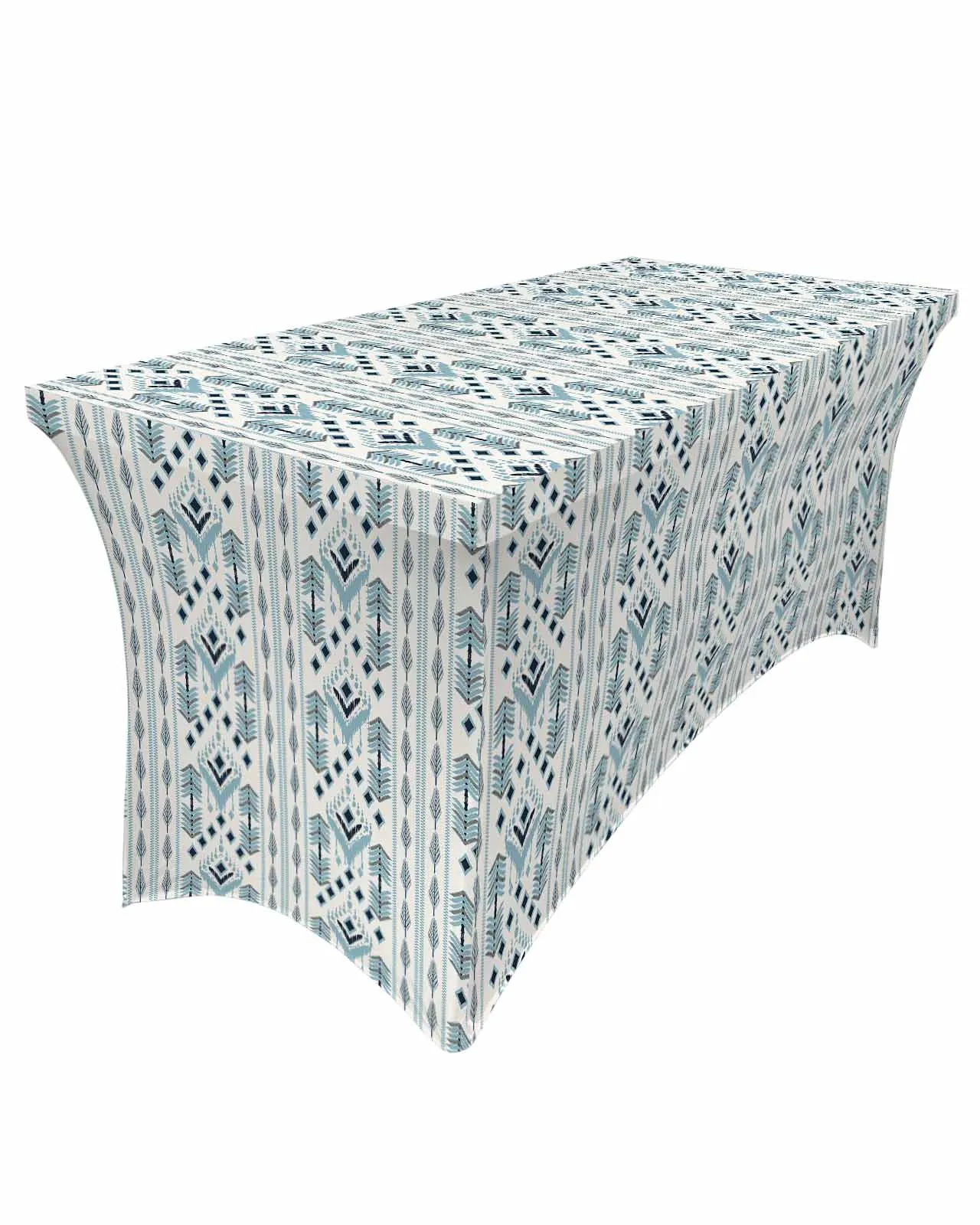 

Retro Indian Diamond Block Abstract Rectangular Elastic Table Skirt Wedding Hotel Table Cover Holiday Dining Table Tablecloth