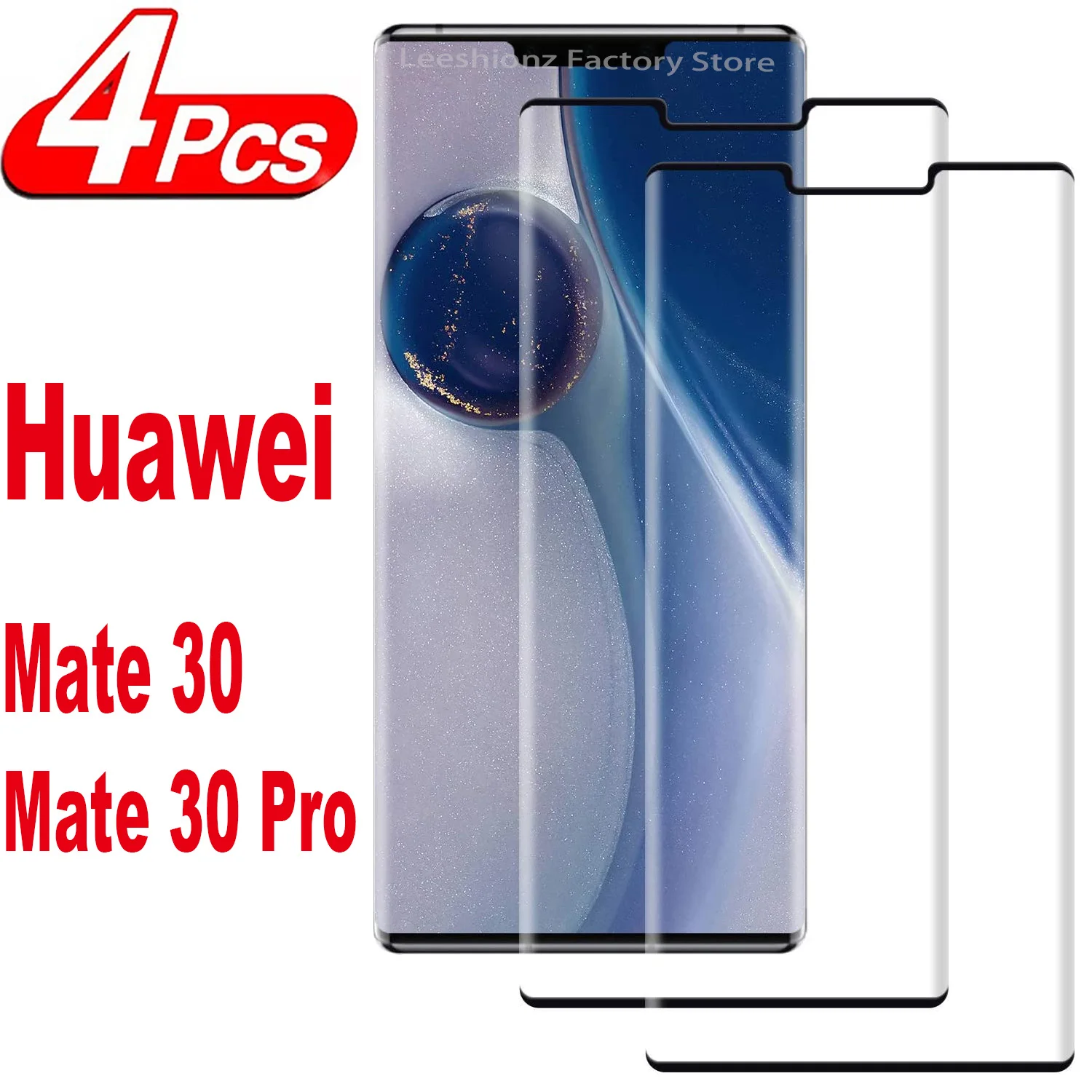 

9H Curved Four Sides Glue Tempered Glass Film For Huawei Mate 30 Pro 2/4Pcs HD Screen Protector Glass