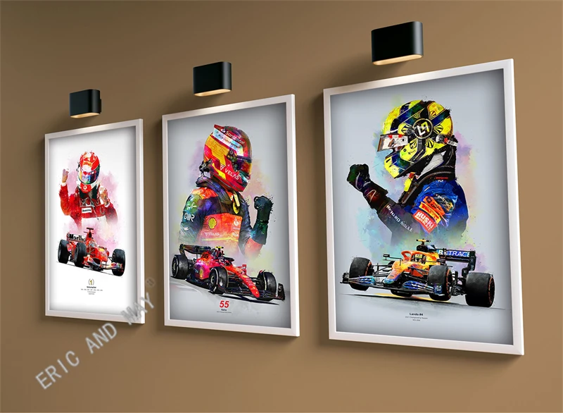 Watercolor Formula 1 Grand Prix Racing Driver Poster Aesthetic F1 Racer Helmet Motorsport Canvas Print Wall Art Home Room Decor