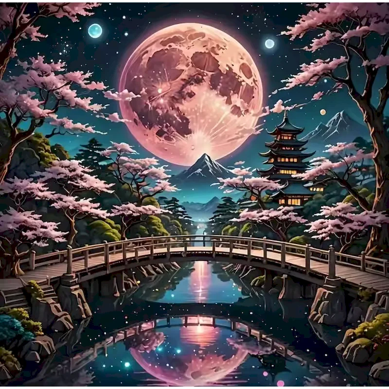 

SDOYUNO Diamond Painting Night Bridge Mountain Scenery DIY Full Embroidery Cross Stitch Kit Handmade Gift Home Decor