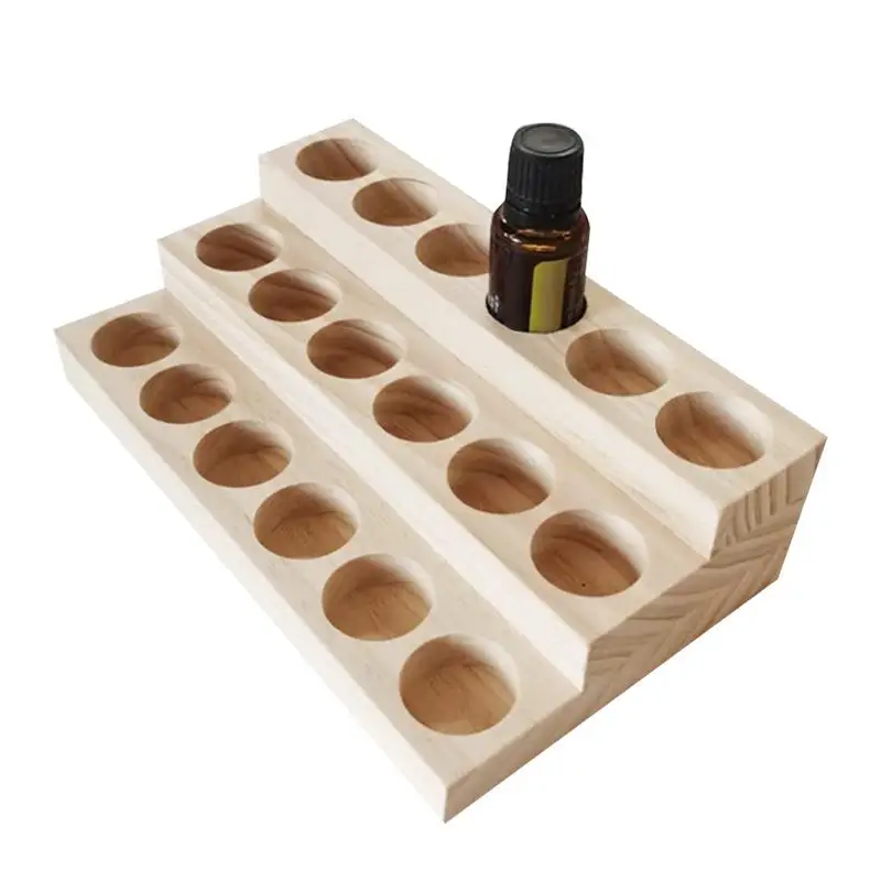 Oil Display Rack Wood 3-Tier Wood 18 Bottle Oil Display Stand Wood Display Rack Storage Rack Cosmetic Organizer Rack Holds 18