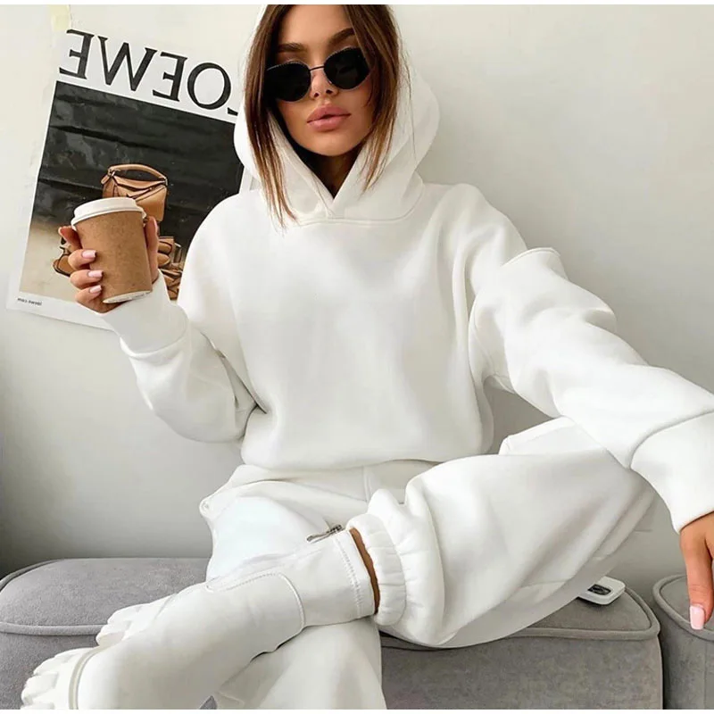 Autumn Winter Women\'s Tracksuit Thick Female Solid Color Cropped Sweatshirt Lady\'s Pencil Pants Trousers Women\'s Clothing Sales