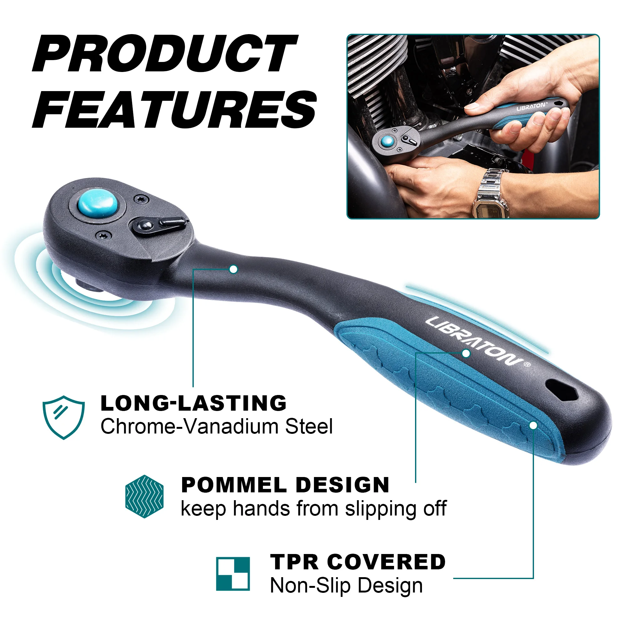 Libra ton Ratschen satz, 3 Stück 1/2 ", 3/8", 1/4 "Ratschen griff mit Tropfen kopf, Schnellverschluss-Ratschen set mit Komfort griff