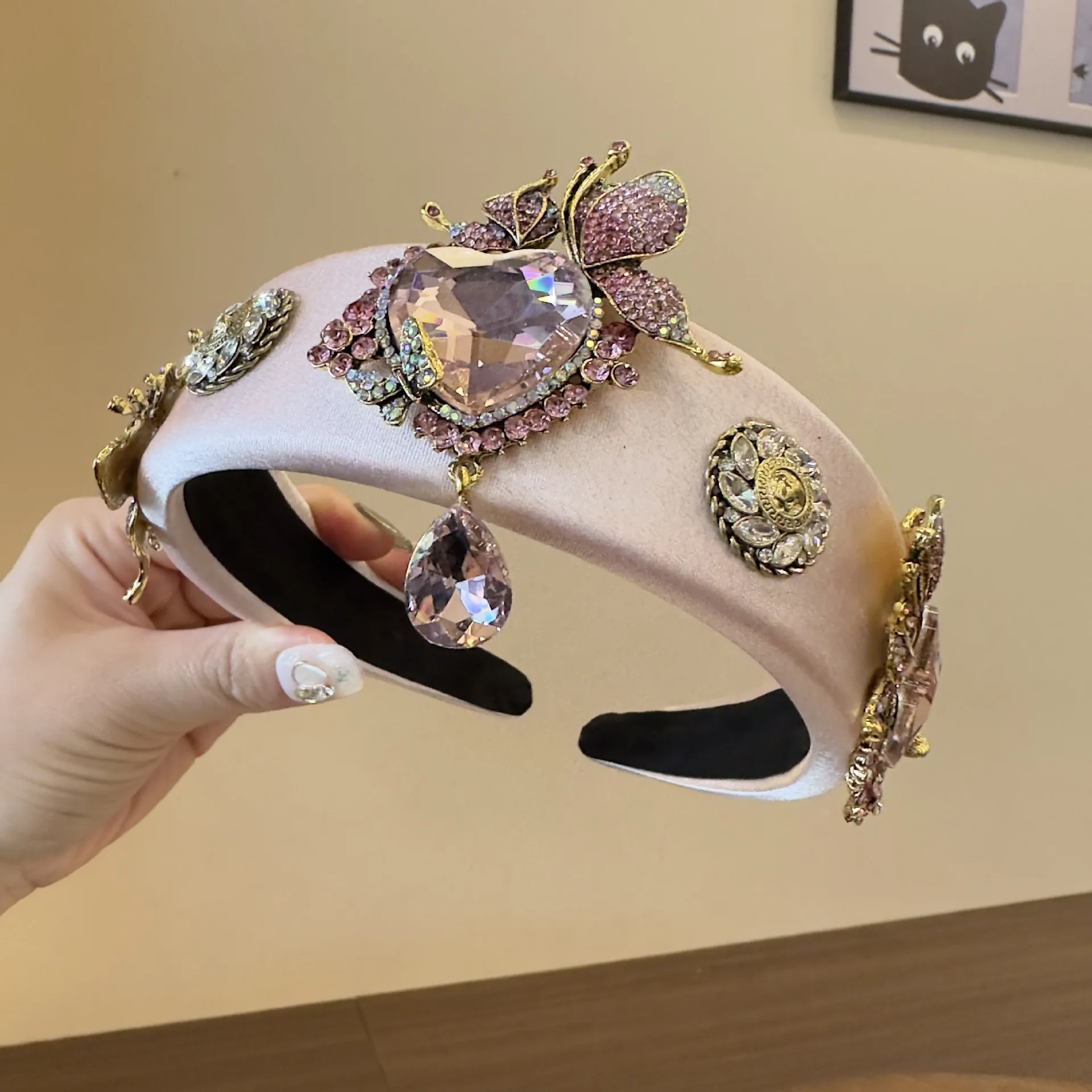 

European and American New Fashion Luxury Rhinestone Pendant Wide Headband Heavy Craft Simple Elegant Hair Accessories