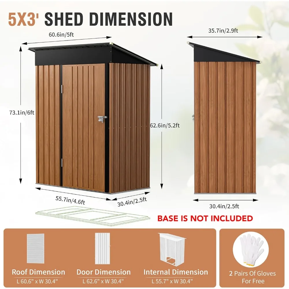 

5x3 Ft Storage Shed, Outdoor Metal Shed with Lock, Small Lean to Shed, Compact Vertical Outside Bike Tiny House