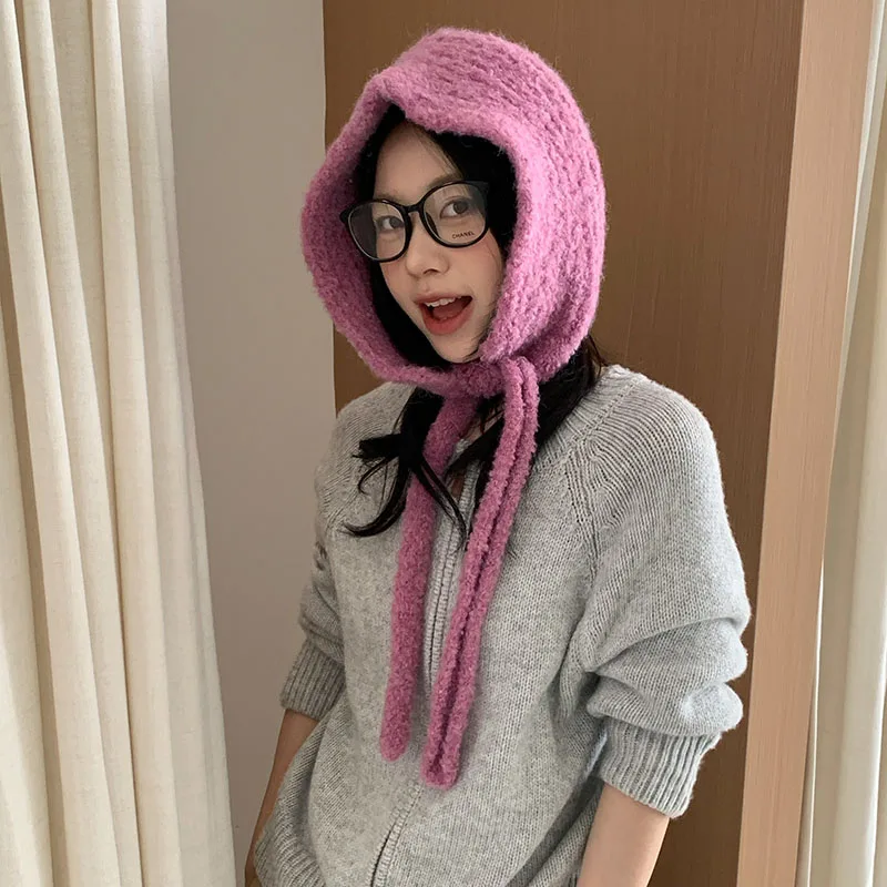 

Women Winter New Warm Knitted Beanies Cap Fashion Versatile Hooded Hat Neck Collar Scarf Cap Ski Cold Hats Balaclava Caps Bonnet
