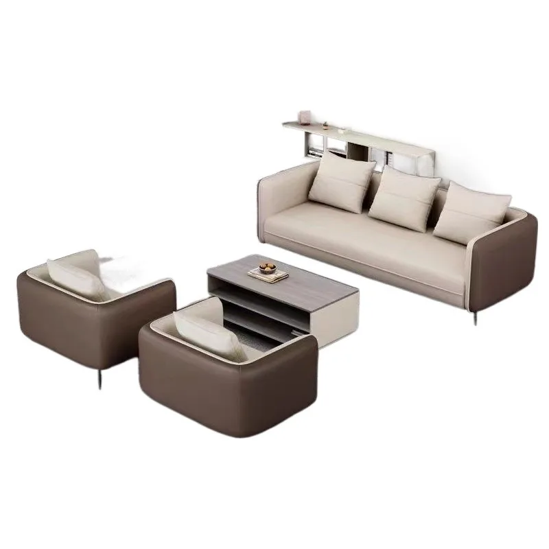 

Simple and modern reception and negotiation area, boss manager's office, leather office sofa, coffee table combination