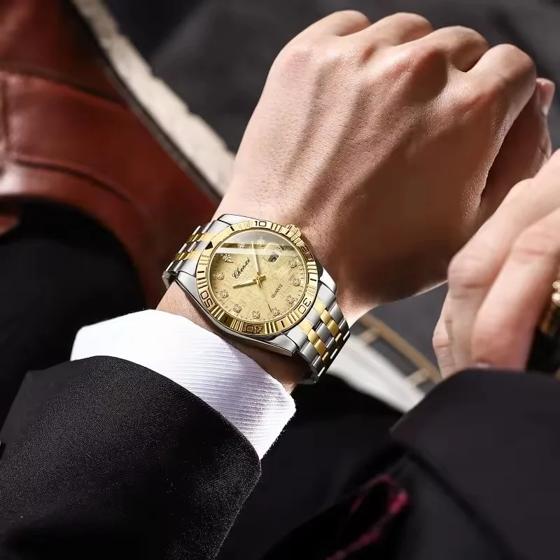 CHENXI 8201B Advanced Fashion Couple Quartz Watch Waterproof Calendar Luminous Steel Strip Elegant Men's and Women's Date Watch