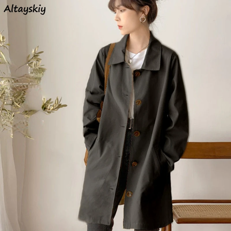 

Trench Women Spring Warm Solid Pockets Button Elegant Casual Korean Style All-match Fashion Popular New Arrival Basic Design Ins