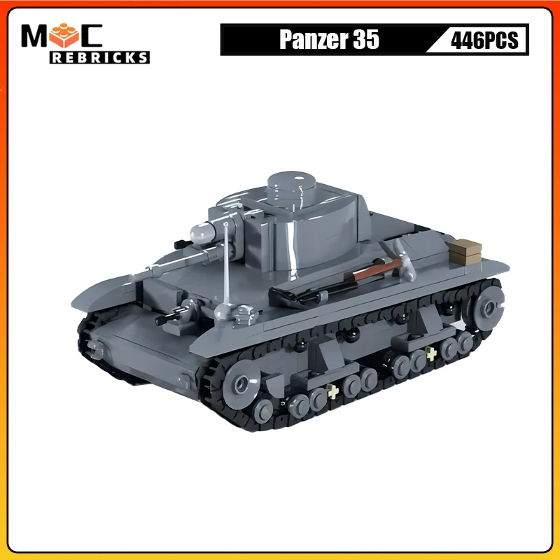 MOC Building Blocks Panzer 35 Light Military Tank WW2 Soldier Transport Weapons Bricks Model Children DIY Toys Gifts for Adults