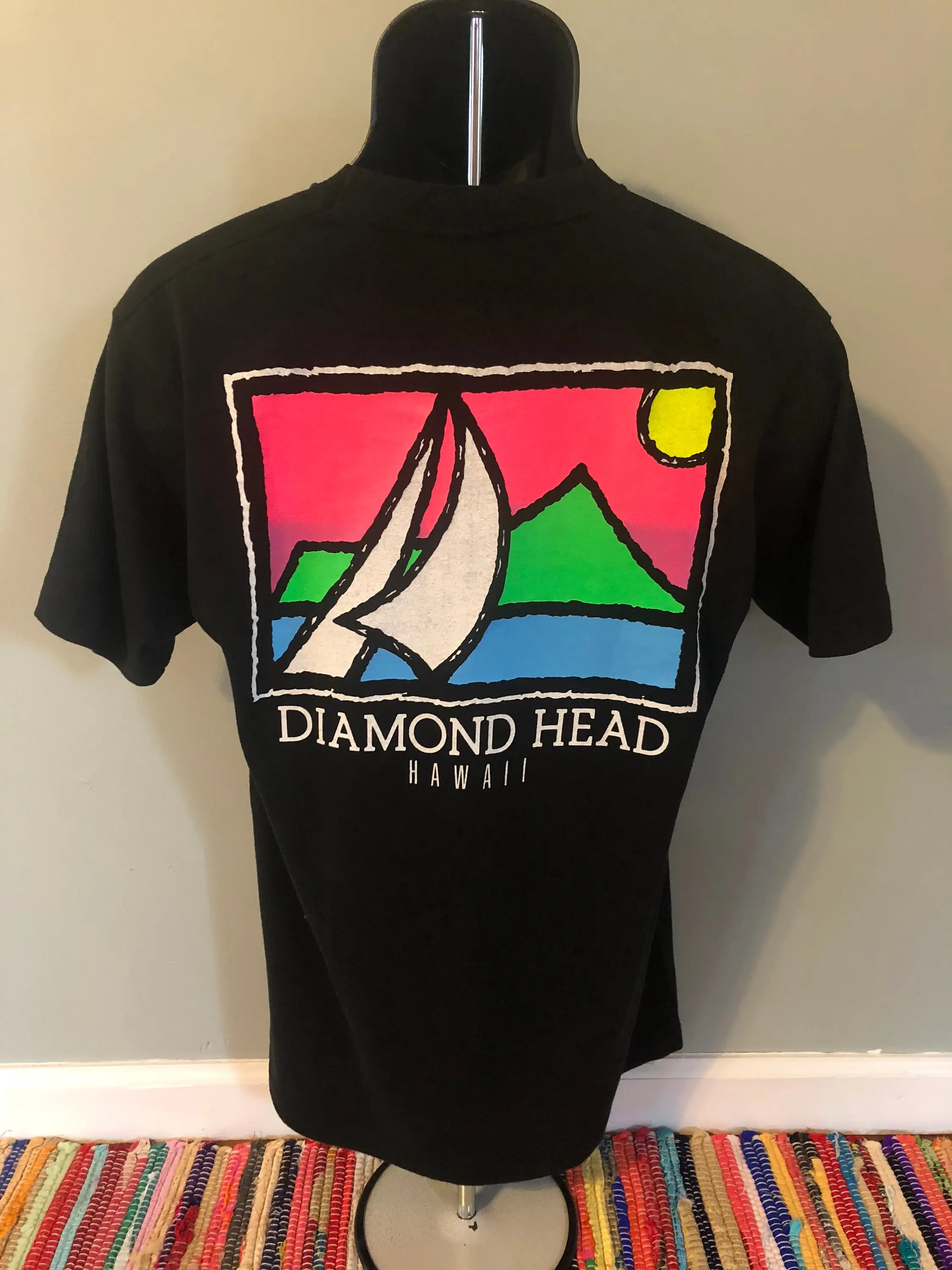 80s Hawaii Diamond Head T Shirt Vintage Neon Volcano Sailboat Sunset Aloha Oahu Maui Jaws Pipeline North Shore Waikiki Dukes