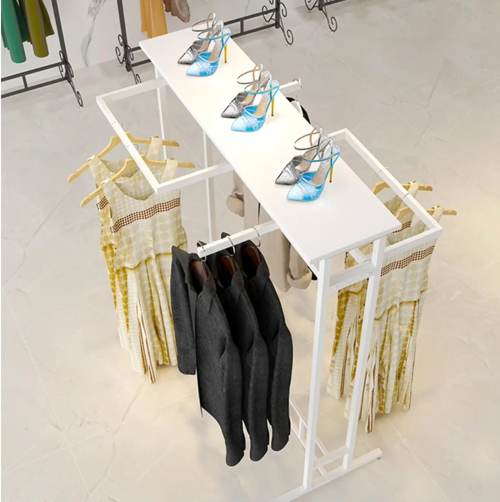 Clothing display clothes hanging rod side hanging double rows of simple special shelves