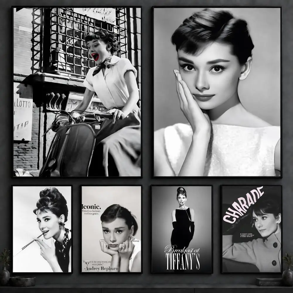 Celebrity A-Audrey HepburnS Poster Art  Self-Adhesive No Glue Residue Wall Decor for Bedroom Living Room