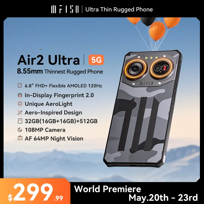 IIIF150 Air2 Ultra 5G Telefone Robusto, 6.8 "FHD + 120Hz, Tela AMOLED Flexível, 16GB + 512GB, Câmera 108MP, Ultra-fino, Estreia Mundial