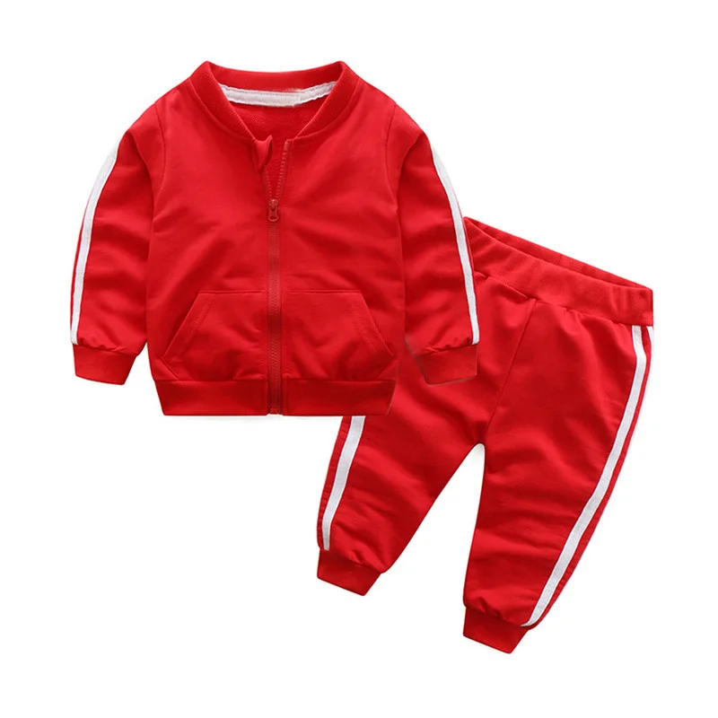 Infant boys and girls Long sleeve knit color contrast zipper fall coat tracksuit Comfortable pants kids1-6 years old