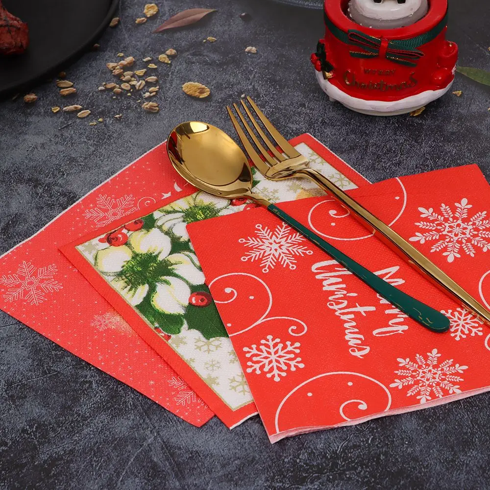 20PCS New Year Decor Tissue Wood Pulp Home Decorations Serviette Christmas Paper Napkins Disposable Napkins Xmas Decor