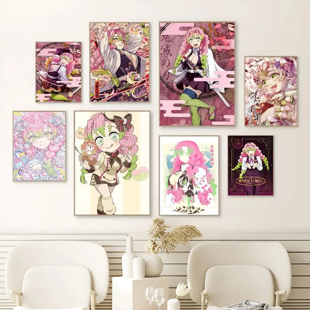 Popular Demon Slayer Kanroji Mitsuri Anime Movie Sticky Posters Vintage Room Bar Cafe Decor Nordic Home Decor
