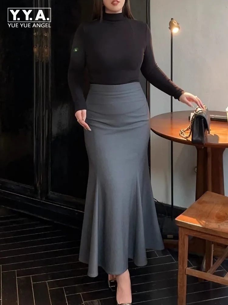 

Элегантная офисная женская серая юбка для костюма с высокой талией, сексуальная юбка-русалка с запахом, повседневная облегающая женская юбка до середины икры, длинные юбки, размер 4XL