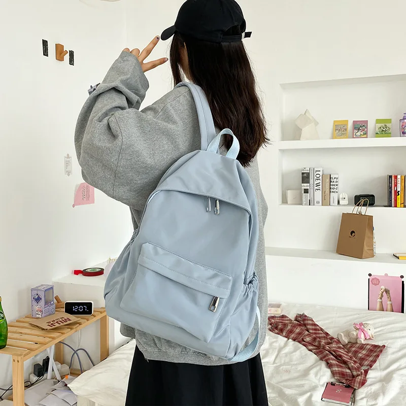 

High Quality New Waterproof Nylon Women Backpack Female Travel Bag Backpacks Schoolbag for Teenage Girls Solid Color Bookbag