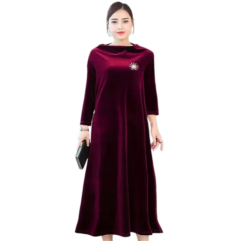 

Горячая Распродажа 2024 осеннее элегантное велюровое платье с длинным рукавом. Модное женское платье для офиса, зимнее бархатное платье Макси