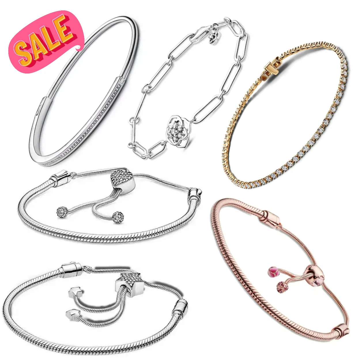 Sternförmiges Verstellbares Armband S925 Reines Silber Rose Schlangenkette DIY Zubehör Charm Damenschmuck Hochzeitsgeschenke – Detail 1