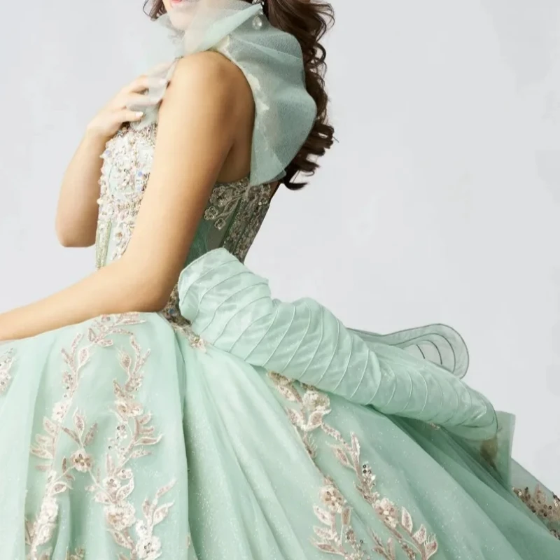 

A1519 Высокое качество платья принцессы для девочек Quinceanera с аппликацией и бантом бальное платье длиной до пола, женское платье для выпускного вечера, дня рождения 15, по индивидуальному заказу
