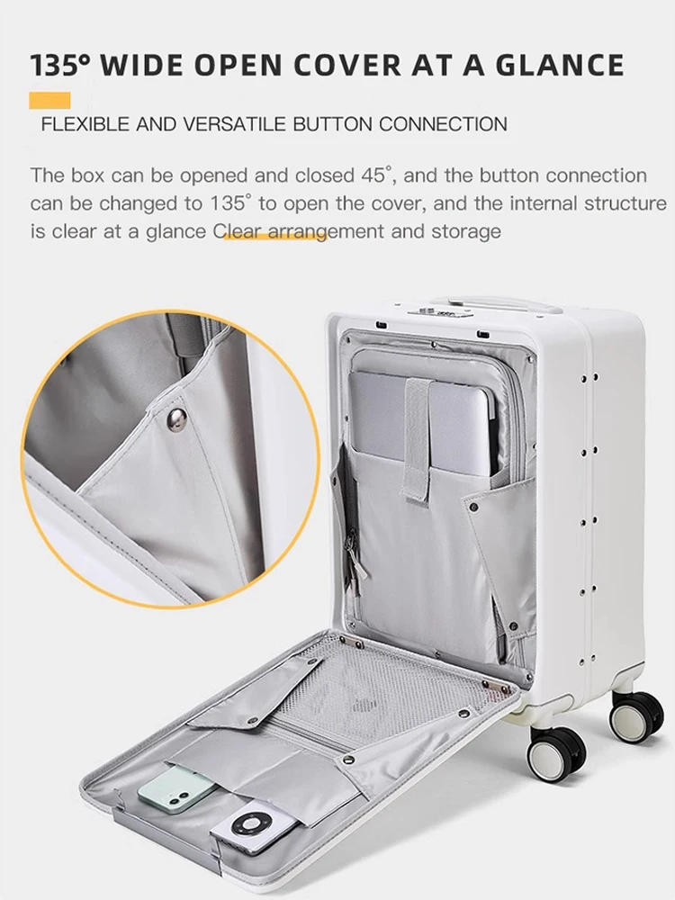 The new wide trolley cabin suitcase, aluminum frame trolley suitcase, spinner suitcase, personalized front opening business offi