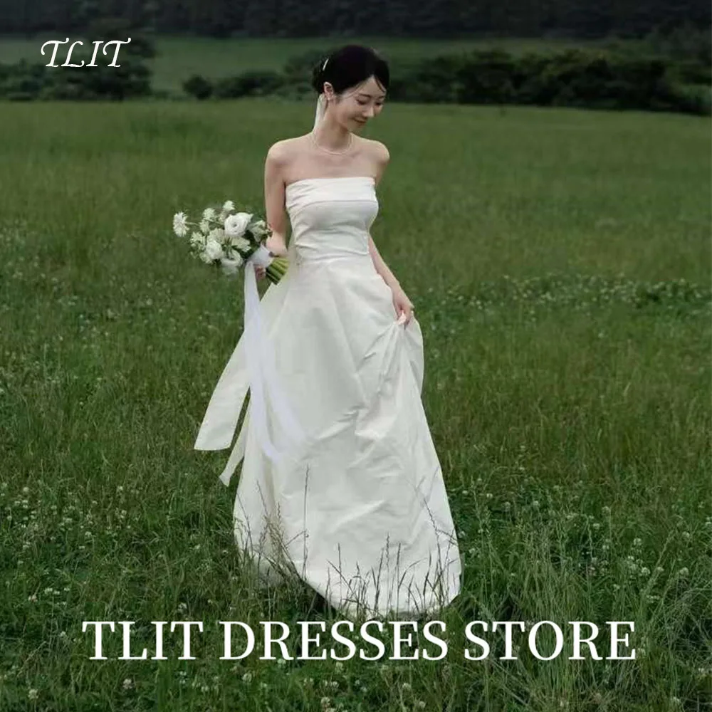 

TLIT Elegant White A-Line Wedding Dress Strapless Prom Gowns Korea Bridal Dress Photos Shoot Customized Corset Back Gowns