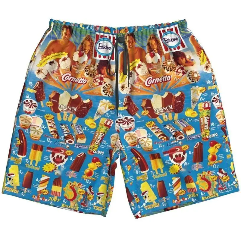 Calça curta de sorvete masculina, corneta havaiana picolé frio, calção de praia, bermudas de pirulitos congelados, troncos gelados, roupas, 2022