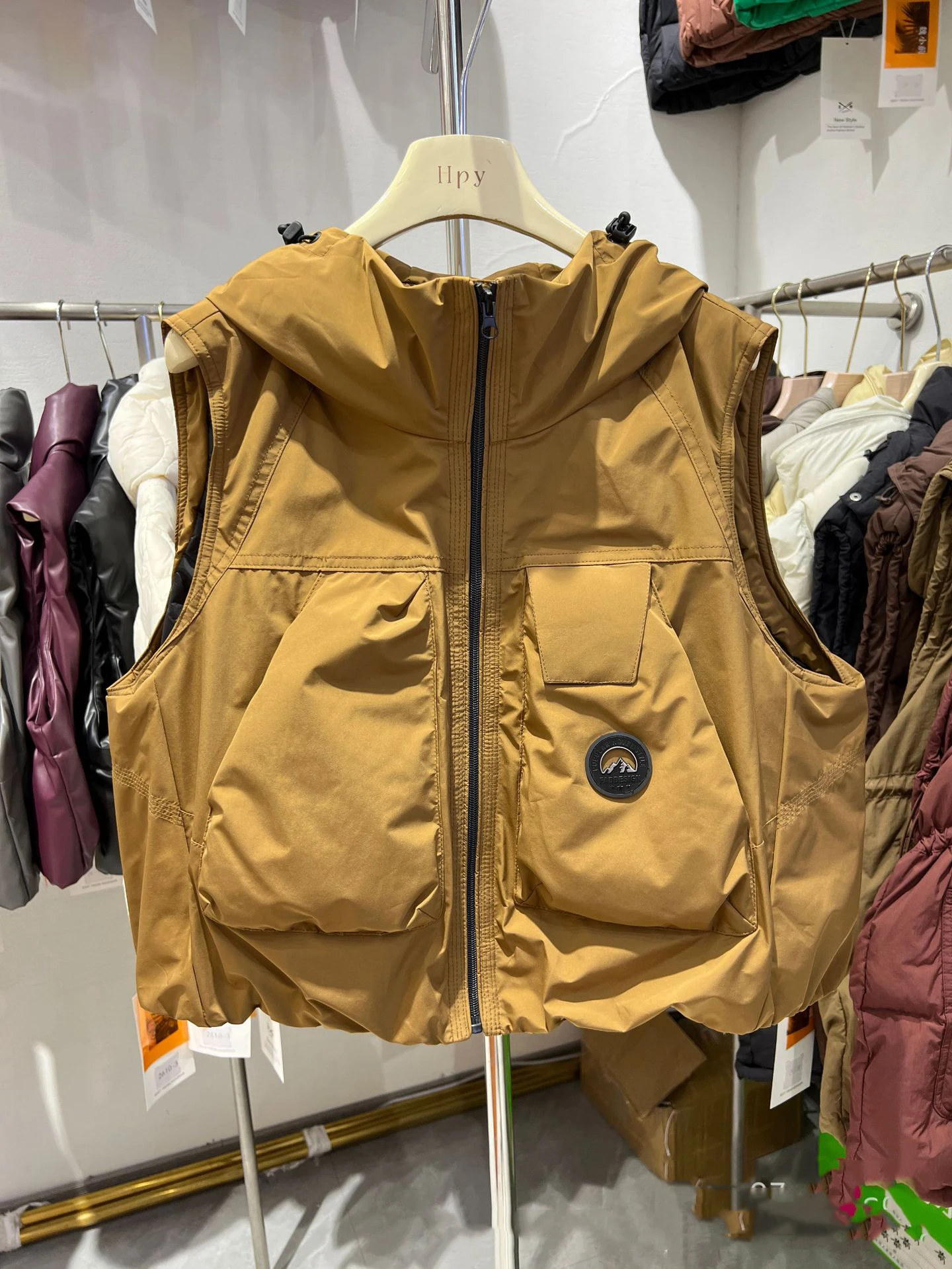 

Autumn Winter Workwear Hooded Parker Down Vest Women White Duck Down Sleeveless Vest Female Big Pocket Zipper Waistcoat Outwears