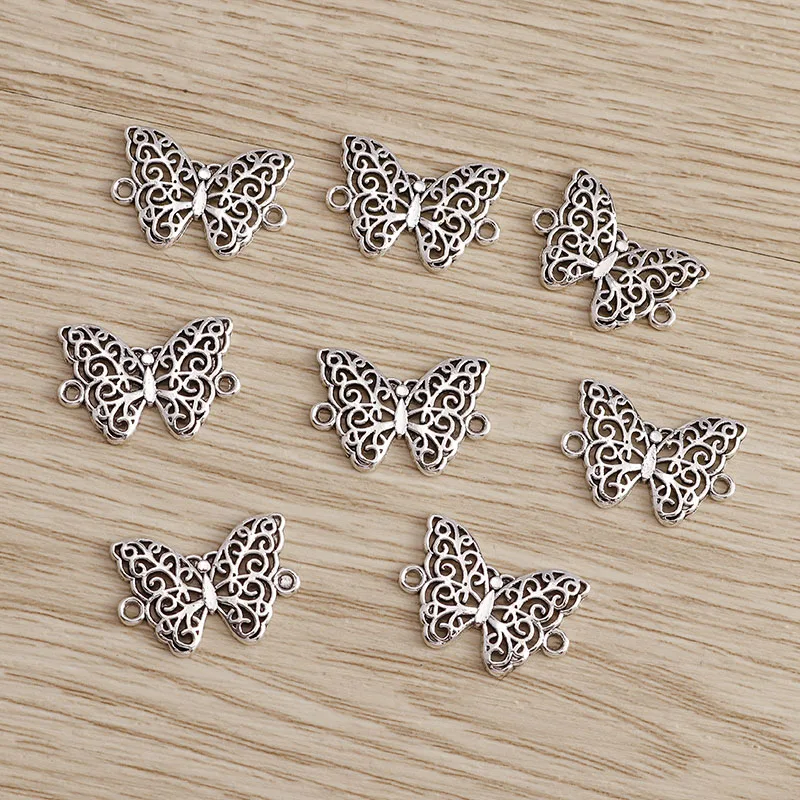Tusember 30 Stück 14*20mm Legierungs-Doppel-Loch-Schmetterlings-Charms-Verbinder-Anhänger für handgefertigte Halsketten, Ohrringe, Schmuckherstellung, DIY – Detail 3