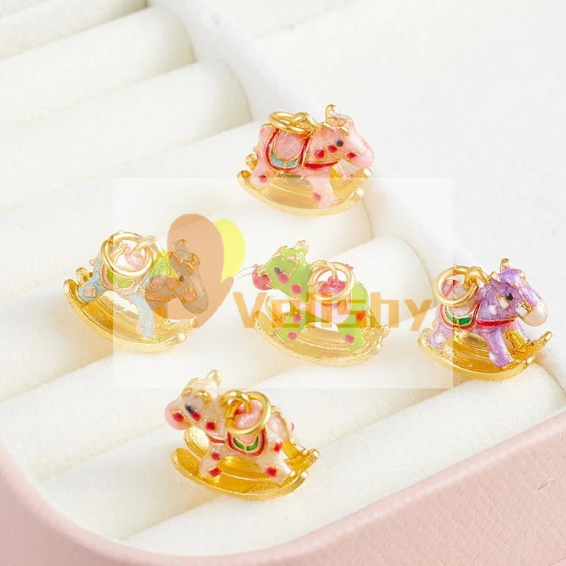 

Zodiac Horse Ancient Method Gold Sand Pendulum Swinging Pendant Enamel Color Nelace Clavicle Chain DIY Jewelry Oil Drop Cartoon