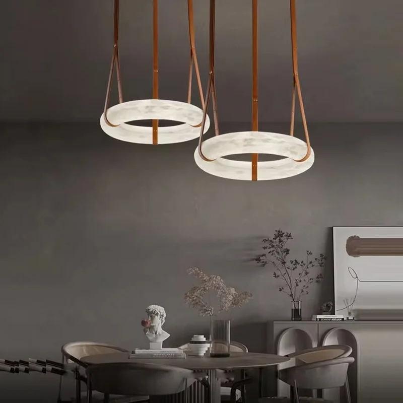 CX014AN leather chandelier Ring Marble Light Brown Oslo Light alabaster pendant light For Living Room bedroom farmhouse lighting