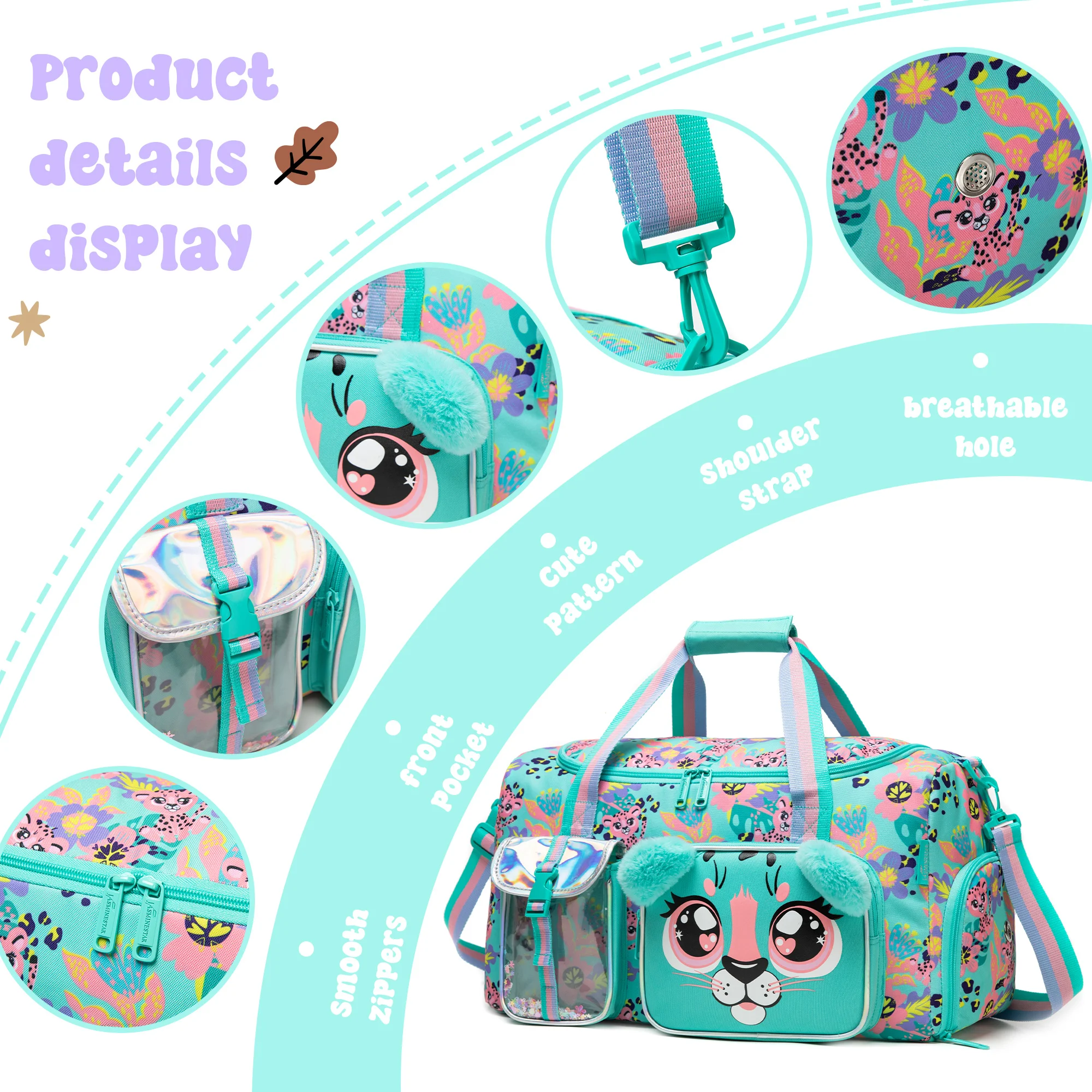 Kids Duffle Bag Girls Travel Bag for Kids Overnight Bag for Girls Dance Bag for  Weekender Bag Gym Bag with Shoe Compartment view 6