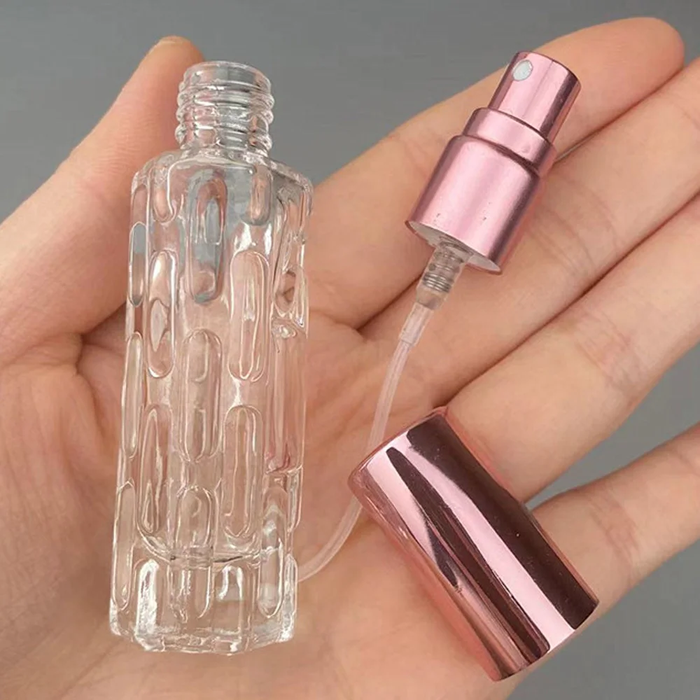 10ml Bitter gourd Shape Clear Glass Spray Perfume Bottle Cosmetic Packaging Bottle Vials with rose gold color Sprayer pump