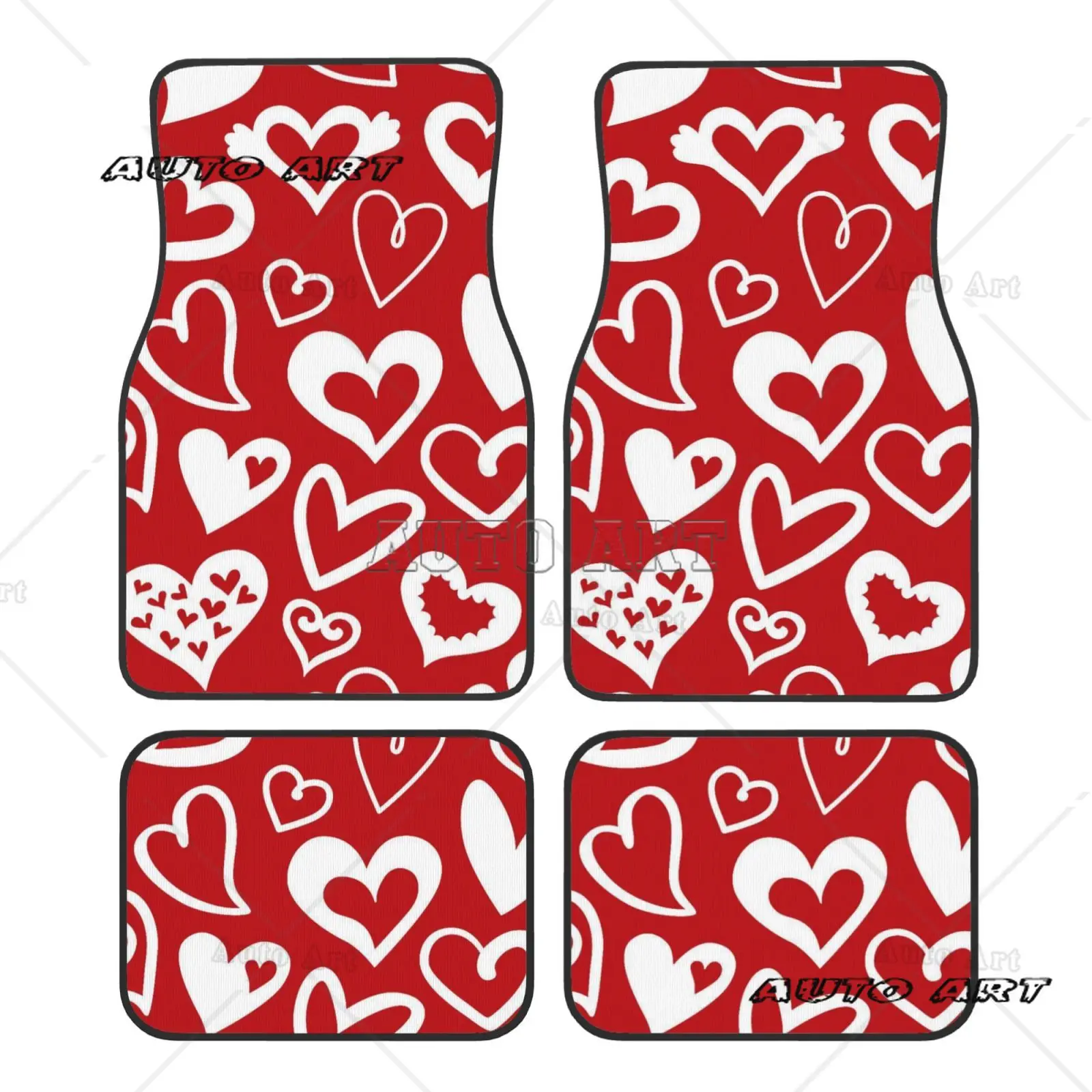 

Heart Shaped Red Valentine's Day Print Custom Car Floor Mat Front and Rear Carpet Set 4piece Set Suitable for All Car Floor Mats