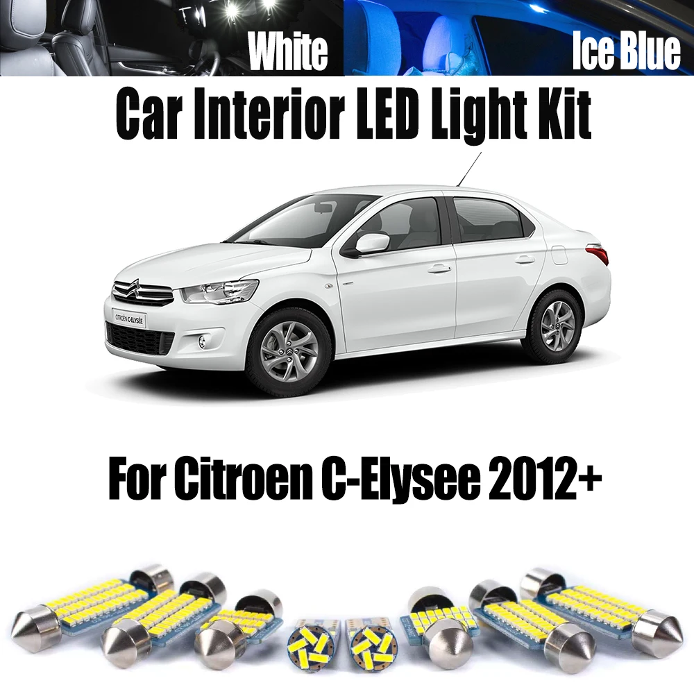 10Pcs LED Interior Map Dome Trunk Glove Box Light Kit Canbus For Citroen C-Elysee 2012+ Car Accessories No Error Vehicle Bulbs